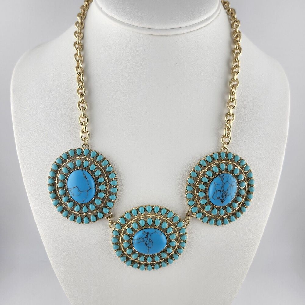 Chaps Faux Turquoise And Gold Tone Necklace